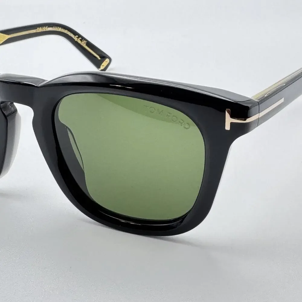 Tom Ford Sunglasses Icon FT1326-F 01N Black Square Green Lens 52mm Asian Fit New